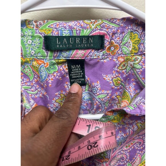 Lauren Ralph Lauren Purple Paisley Print 3/4 Sleeve Cotton Button Up Shirt M - Picture 2 of 5